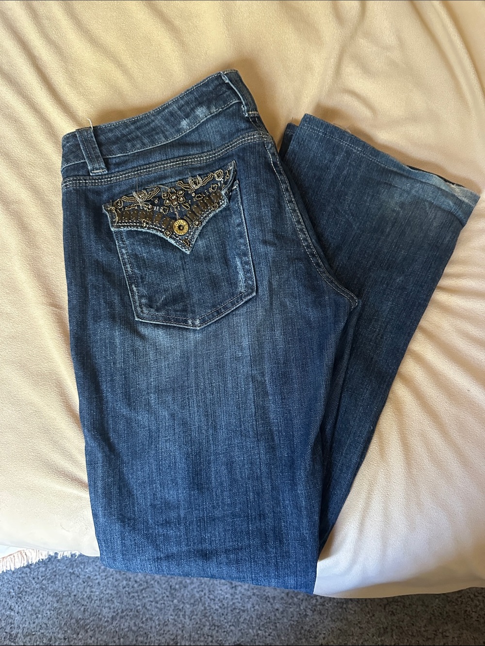 Miss Me Dark Blue Boot Cut Jeans with Embellished Pocket